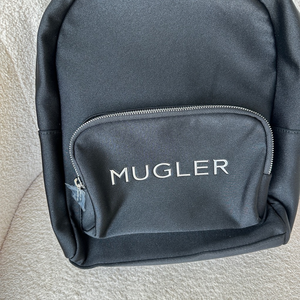 NEW Mugler Black Neoprene Backpack with Silver Tone Accents + Logo - Picture 5 of 15